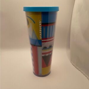 Starbucks Blue Abstract Geometric Picasso Print 24oz Cold Tumbler